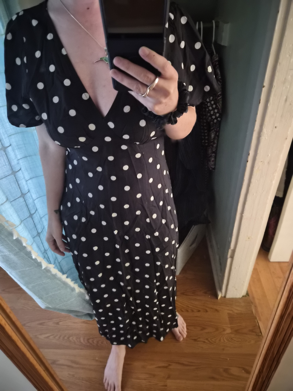 Madewell Black Maxi Dress with White Polka Dots